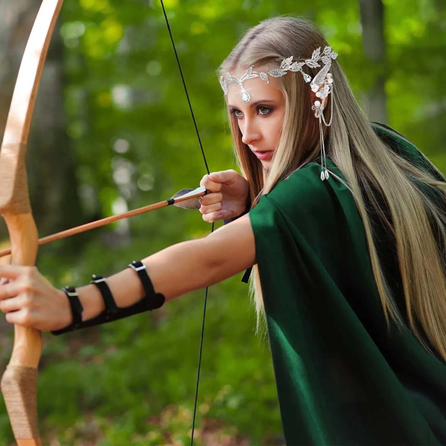 Haysandy 4 Pcs Women Elf Costume Renaissance Traditional Irish Dress Fairy Ears for Halloween Cosplay