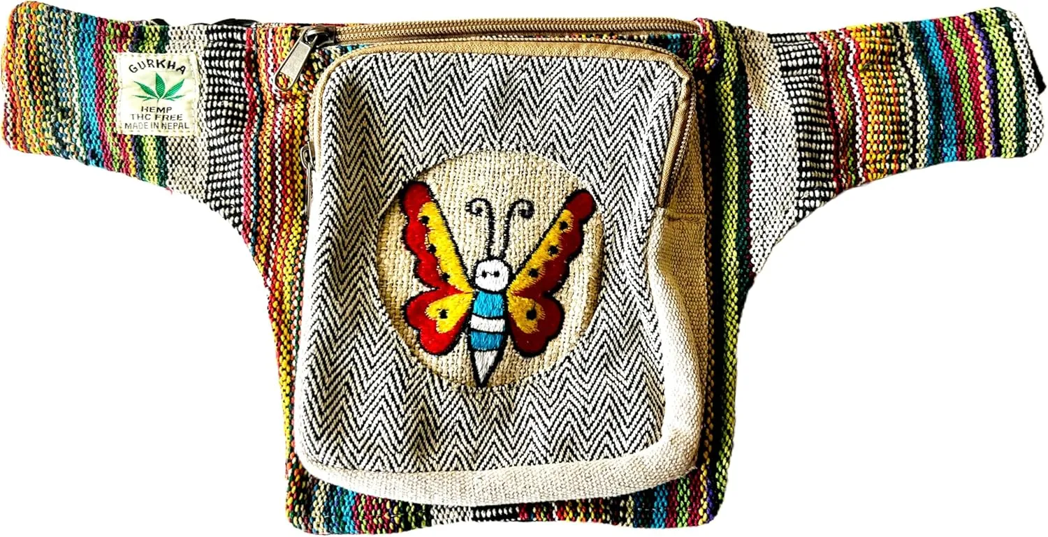 Hemp Fanny Pack Money Belt Bag Made from Pure & Natural Organic Hemp Fabric | Uniquely Handwoven in Nepal | Unisex Bohemian Travel Bag - Handmade In Everest Country Nepal