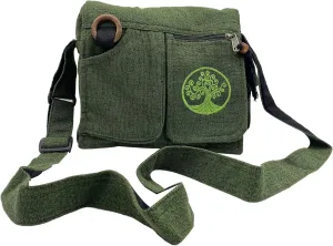 Hemp Green Crossbody Bag, Green purses for women and men, Everyday Travel essentials, Shoulder Bags, 5 pockets with zippers, Handmade Hippie Bag, Gift