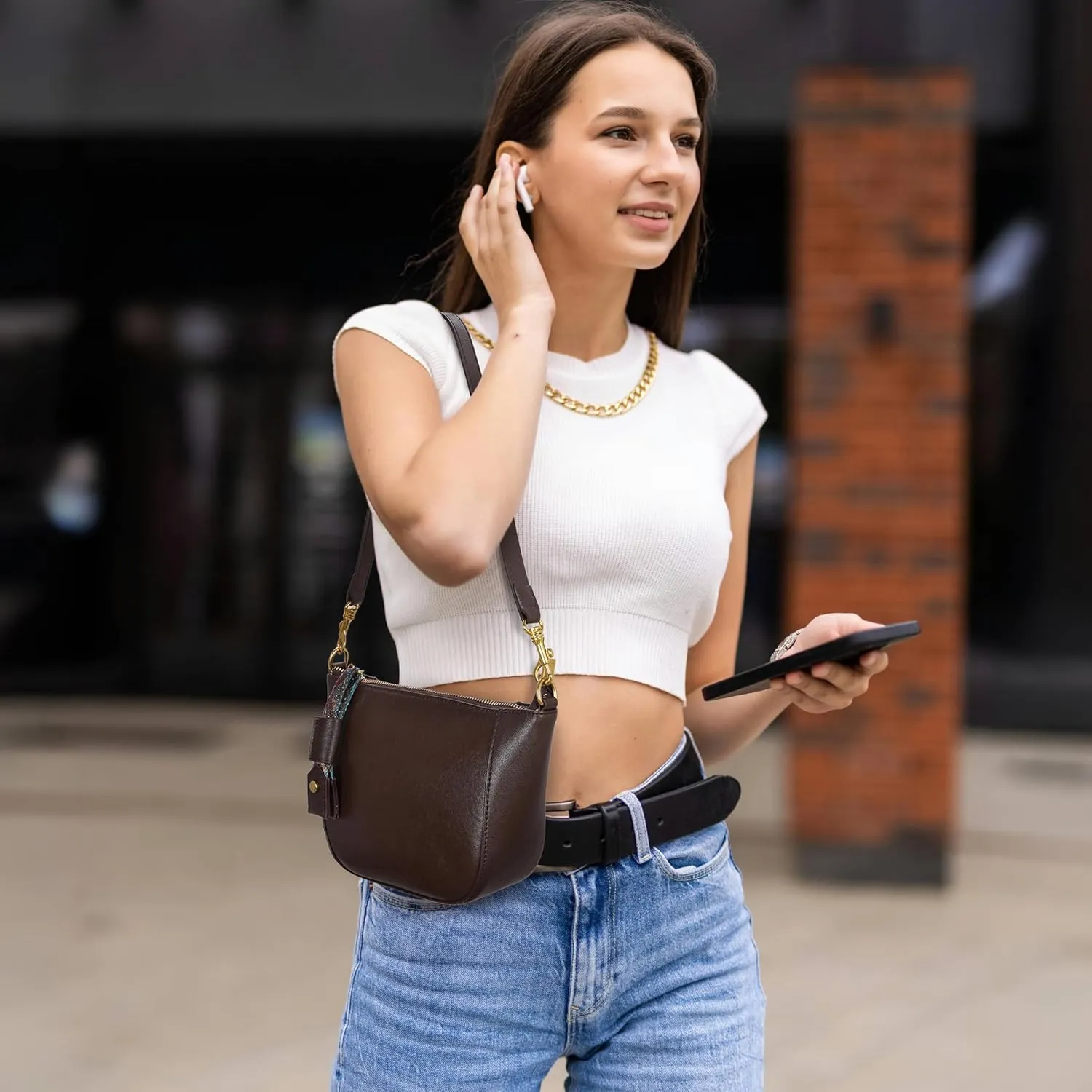 HESHE Leather Crossbody Bags for Women Soft Hobo Purses Stylish Satchel Bags Boho Shoulder Handbags with Wide Strap