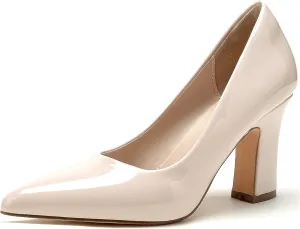 HHTCAL Closed Pointed Toe Chunky Block Heel Pumps High Heels for Women Sexy Elegant Formal Work Office Ladies Dress Shoes