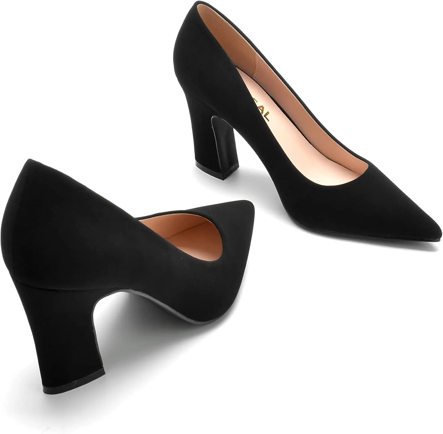 HHTCAL Closed Pointed Toe Chunky Block Heel Pumps High Heels for Women Sexy Elegant Formal Work Office Ladies Dress Shoes