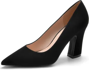 HHTCAL Closed Pointed Toe Chunky Block Heel Pumps High Heels for Women Sexy Elegant Formal Work Office Ladies Dress Shoes