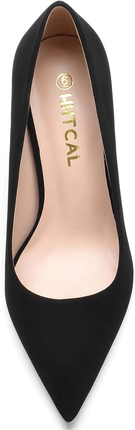 HHTCAL Closed Pointed Toe Chunky Block Heel Pumps High Heels for Women Sexy Elegant Formal Work Office Ladies Dress Shoes