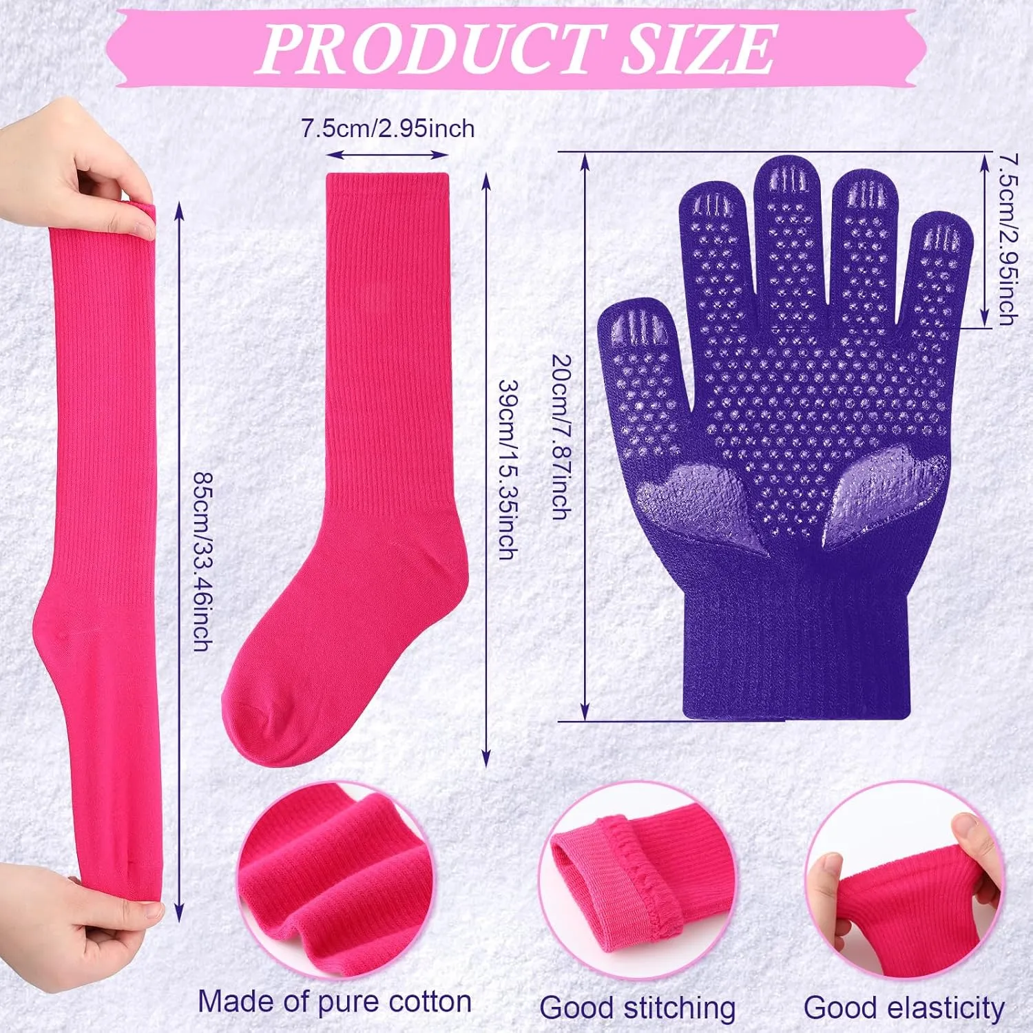 Hicarer 6 Pairs Figure Skating Gloves Socks Set Ice Skating Socks Warm Winter Anti Slip Gloves for Practice Competition