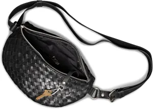 HIDES Nexus Leather Belt Bag, Handcrafted Travel Companion with Premium Full-Grain Leather Spacious Compartments Discreet Back Zip Pocket Adjustable Leather Strap Water-Resistant (Black Woven)