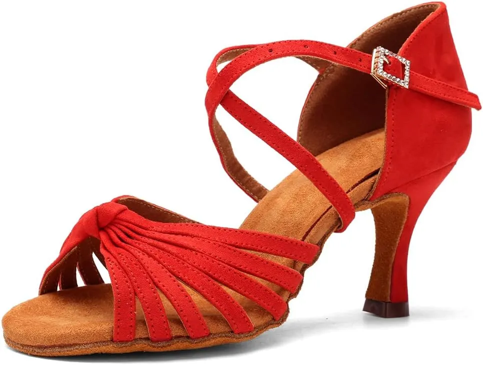 HIPPOSEUS Women's Latin Dance Shoes Ballroom Salsa Practice Dancing Shoes 3inch Heel Suede Sole