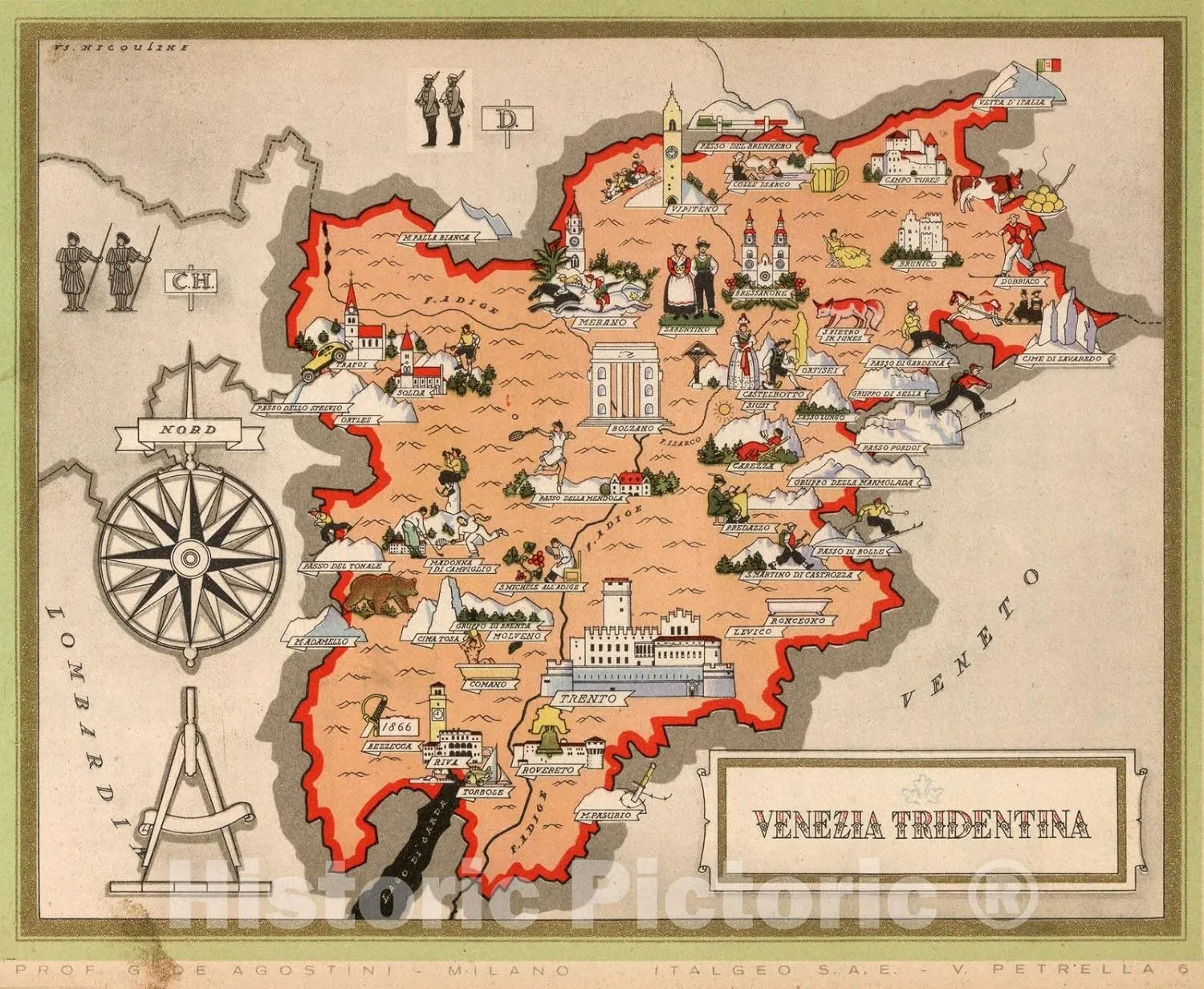 Historic Map : Italy, Guide Book, Venezia Tridentina. 1938, Vintage Wall Art : 24in x 20in