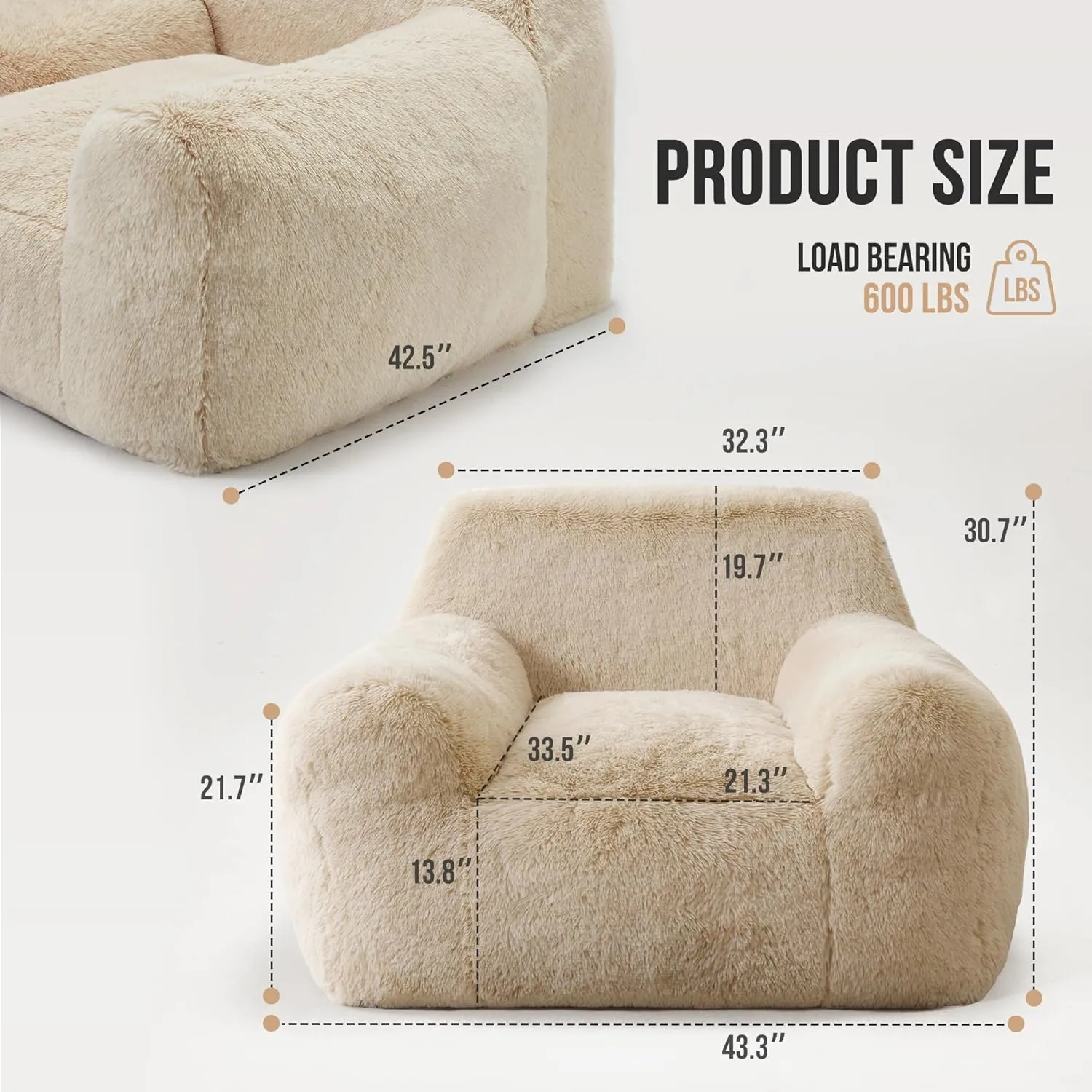 Hobestluk Bean Bag Chair Giant Bean Bag Chairs for Adults, Bean Bag Sofa Chair with Armrests, Oversize Beanbag Couch Comfy Chair for Bedroom, Living Room, Dorm and Office