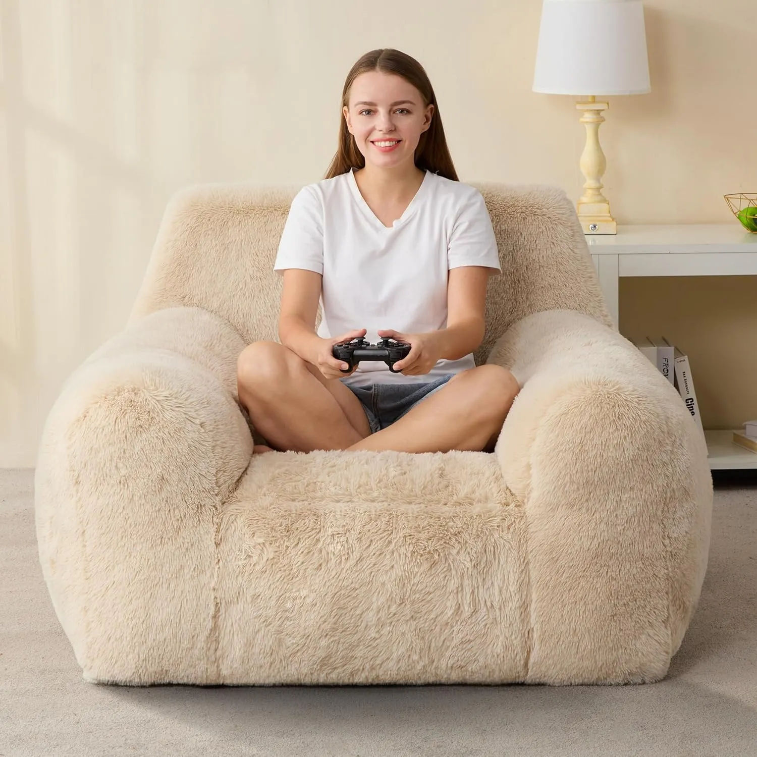 Hobestluk Bean Bag Chair Giant Bean Bag Chairs for Adults, Bean Bag Sofa Chair with Armrests, Oversize Beanbag Couch Comfy Chair for Bedroom, Living Room, Dorm and Office