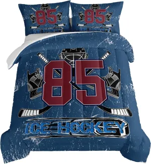 HOSIMA Ice Hockey Bedding Set,Twin Comforter Set for Boys Kids Teens Sports Theme Hockey Comforter Set for Boys Room Decor,Soft Microfiber Queen Size Comforter with 2 Pillowcases.