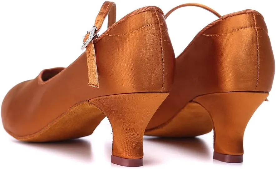 HROYL Ballroom Dance Shoes Women Low heel Colsed Toe Satin Latin Salsa Batchata Social Ballroom Dancing Pumps