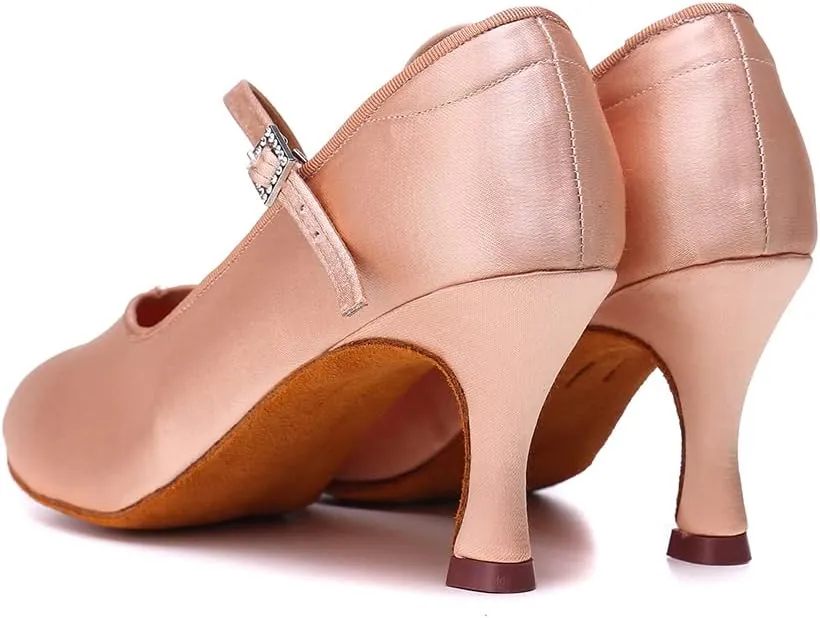 HROYL Ballroom Dance Shoes Women Low heel Colsed Toe Satin Latin Salsa Batchata Social Ballroom Dancing Pumps