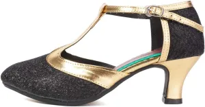 HROYL Womens Closed Toe Sparkling Glitter Salsa Bachata Ballroom Heels Modern Latin Dance Shoes,DY309