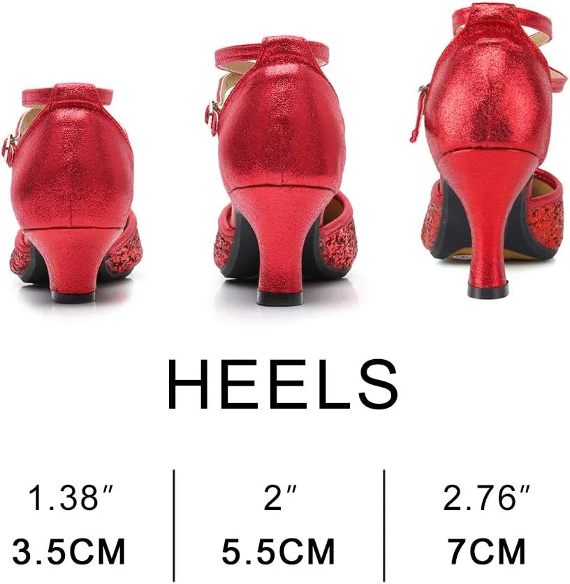 HROYL Womens Closed Toe Sparkling Glitter Salsa Bachata Ballroom Heels Modern Latin Dance Shoes,DY309
