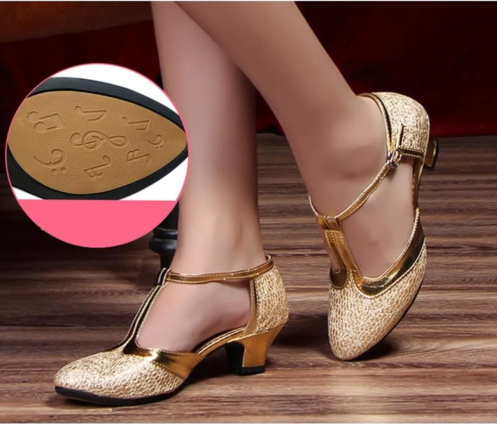 HROYL Womens Closed Toe Sparkling Glitter Salsa Bachata Ballroom Heels Modern Latin Dance Shoes,DY309