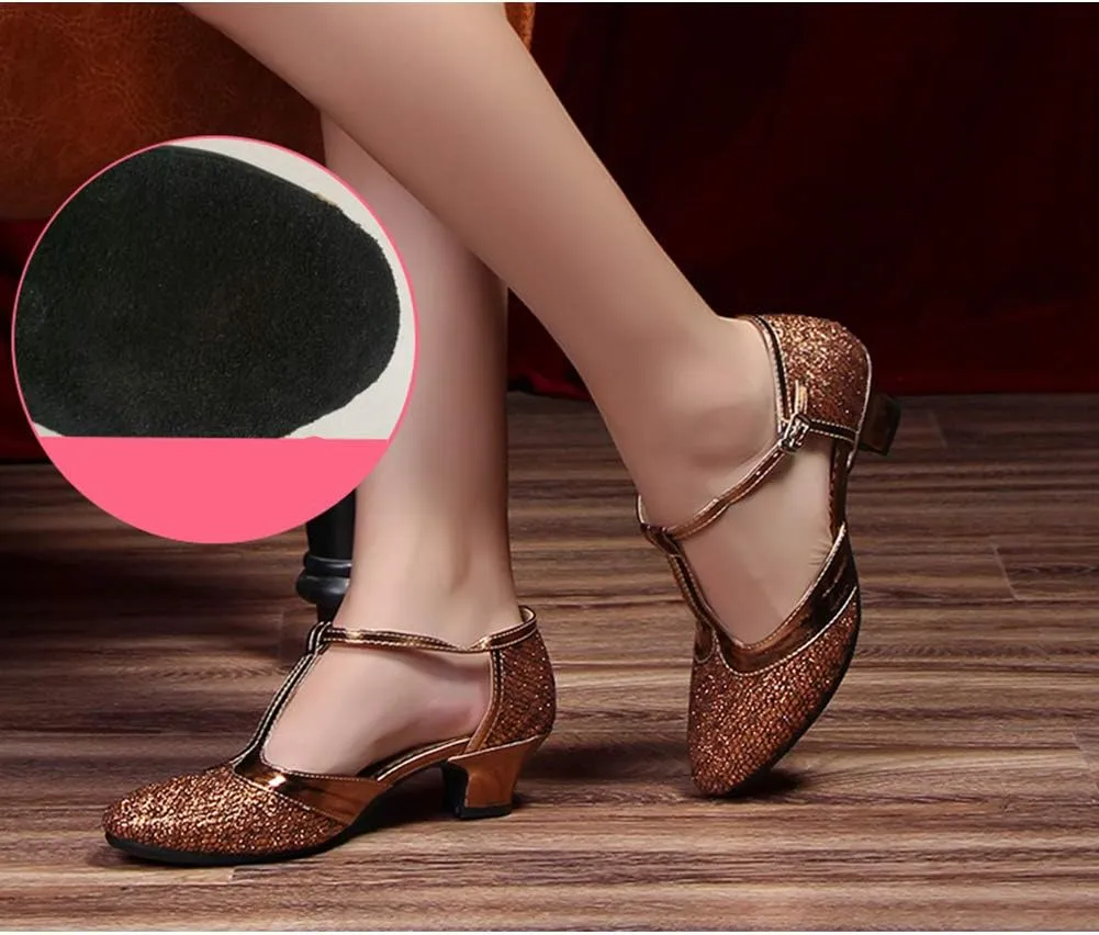 HROYL Womens Closed Toe Sparkling Glitter Salsa Bachata Ballroom Heels Modern Latin Dance Shoes,DY309