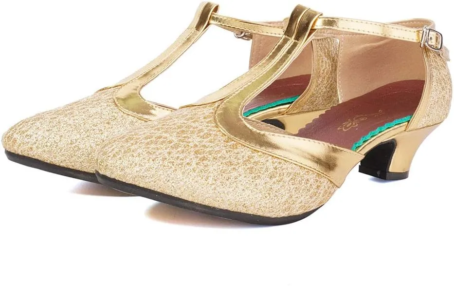 HROYL Womens Closed Toe Sparkling Glitter Salsa Bachata Ballroom Heels Modern Latin Dance Shoes,DY309