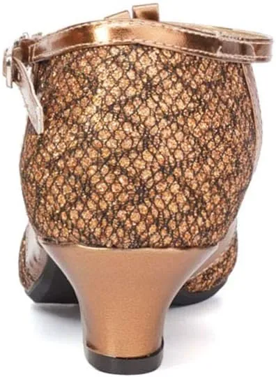 HROYL Womens Closed Toe Sparkling Glitter Salsa Bachata Ballroom Heels Modern Latin Dance Shoes,DY309