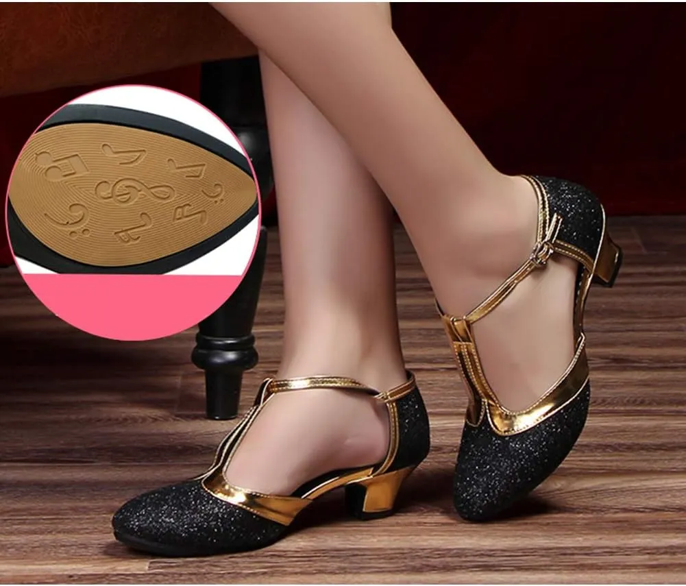 HROYL Womens Closed Toe Sparkling Glitter Salsa Bachata Ballroom Heels Modern Latin Dance Shoes,DY309
