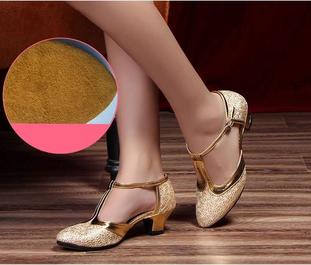 HROYL Womens Closed Toe Sparkling Glitter Salsa Bachata Ballroom Heels Modern Latin Dance Shoes,DY309