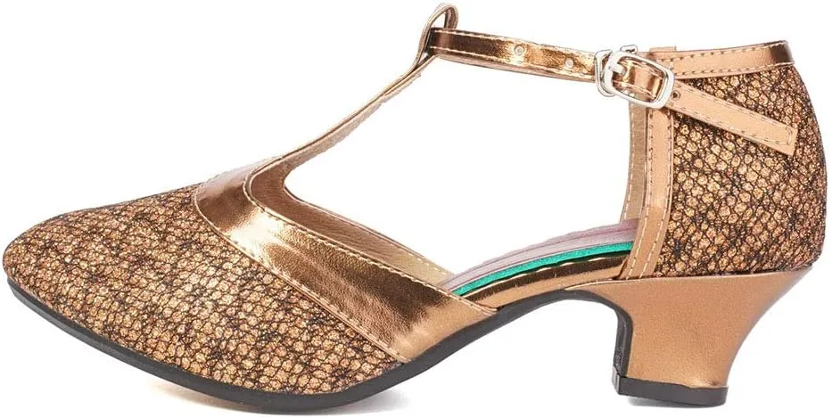 HROYL Womens Closed Toe Sparkling Glitter Salsa Bachata Ballroom Heels Modern Latin Dance Shoes,DY309