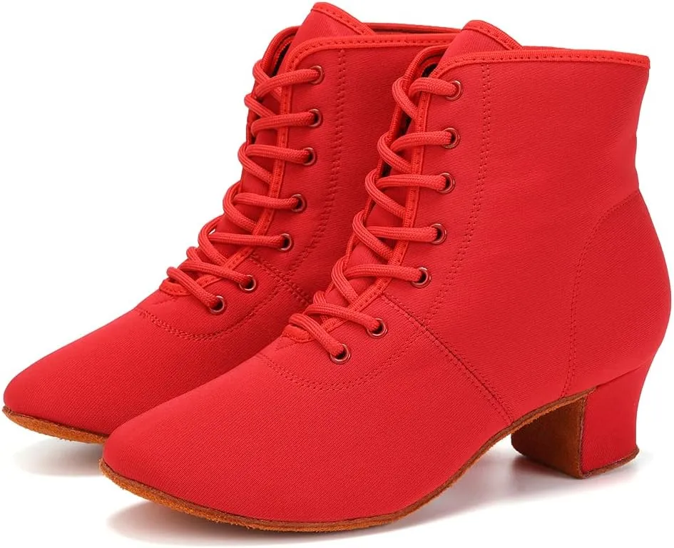 HROYL Women's Latin Dance Boots Low Heel Close Toe Ballroom Tango Performance Practice Teaching Dancing Shoes,LHD-GBNJB