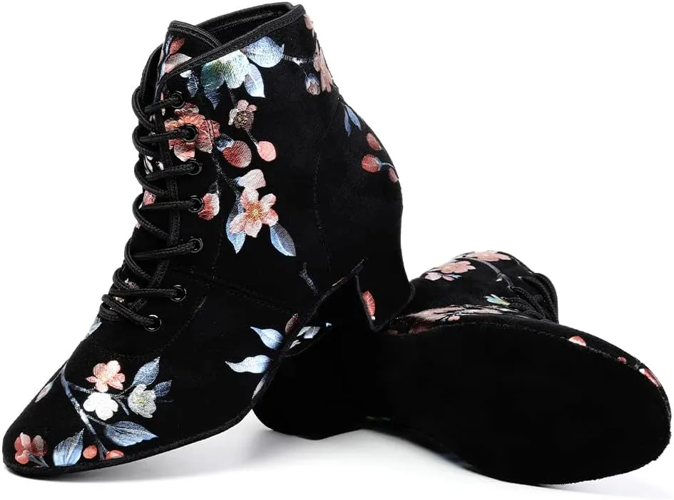 HROYL Women's Latin Dance Boots Low Heel Close Toe Ballroom Tango Performance Practice Teaching Dancing Shoes,LHD-GBNJB