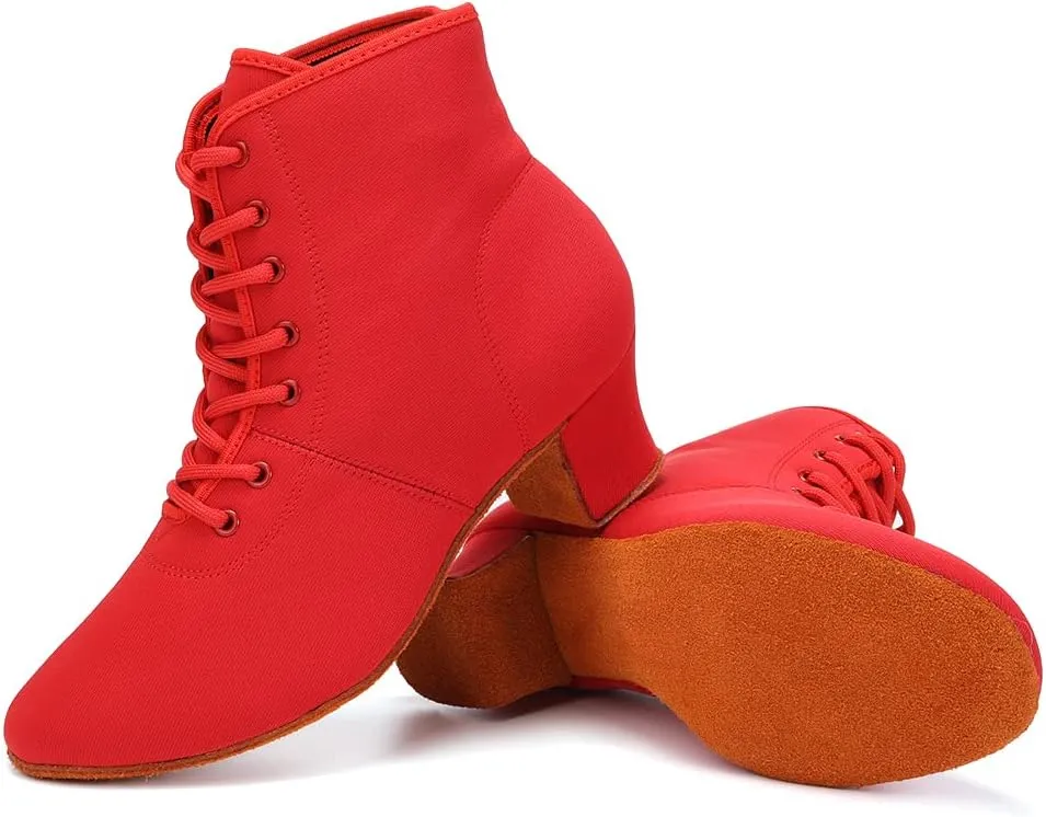 HROYL Women's Latin Dance Boots Low Heel Close Toe Ballroom Tango Performance Practice Teaching Dancing Shoes,LHD-GBNJB