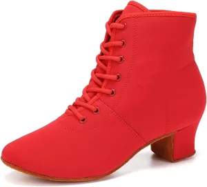 HROYL Women's Latin Dance Boots Low Heel Close Toe Ballroom Tango Performance Practice Teaching Dancing Shoes,LHD-GBNJB