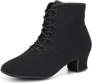 HROYL Women's Latin Dance Boots Low Heel Close Toe Ballroom Tango Performance Practice Teaching Dancing Shoes,LHD-GBNJB