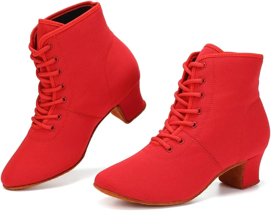 HROYL Women's Latin Dance Boots Low Heel Close Toe Ballroom Tango Performance Practice Teaching Dancing Shoes,LHD-GBNJB