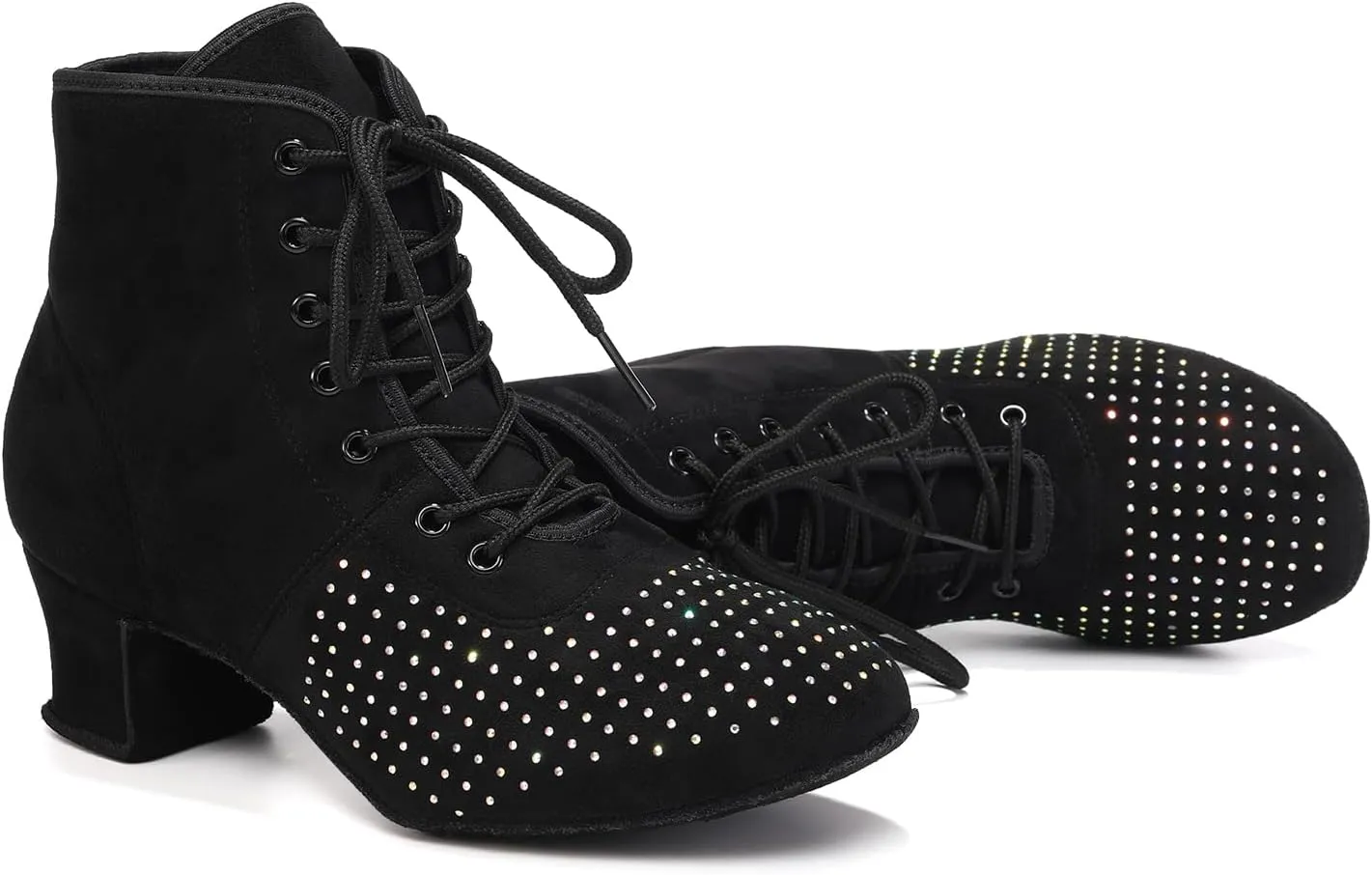 HROYL Women's Latin Dance Boots Low Heel Close Toe Ballroom Tango Performance Practice Teaching Dancing Shoes,LHD-GBNJB