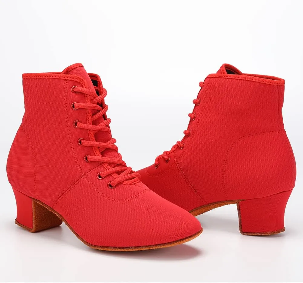 HROYL Women's Latin Dance Boots Low Heel Close Toe Ballroom Tango Performance Practice Teaching Dancing Shoes,LHD-GBNJB