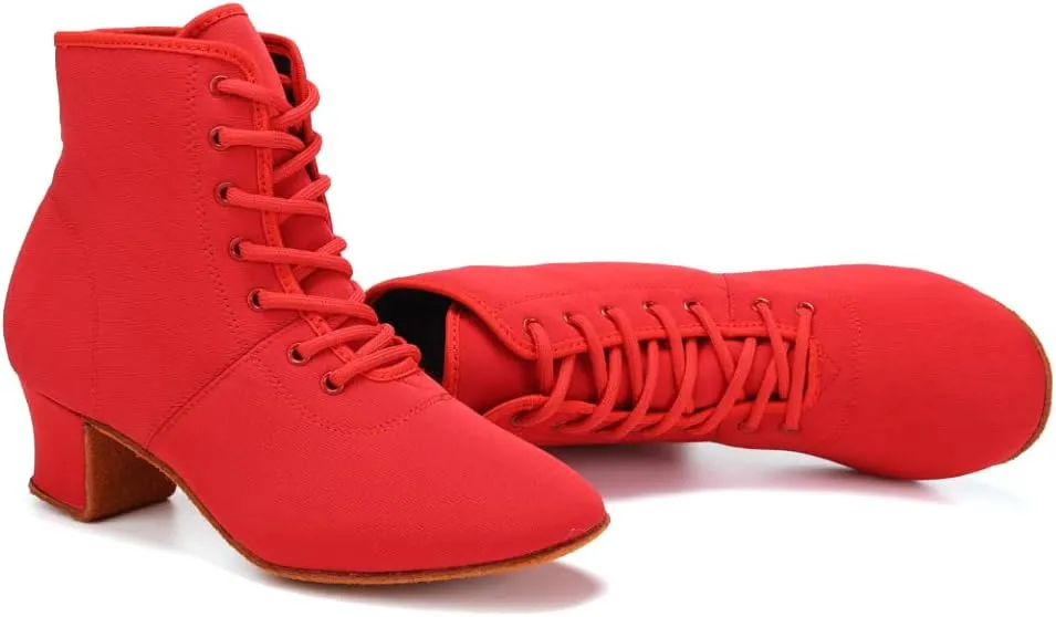 HROYL Women's Latin Dance Boots Low Heel Close Toe Ballroom Tango Performance Practice Teaching Dancing Shoes,LHD-GBNJB
