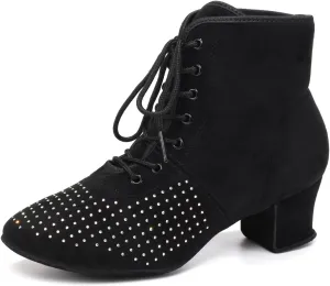 HROYL Women's Latin Dance Boots Low Heel Close Toe Ballroom Tango Performance Practice Teaching Dancing Shoes,LHD-GBNJB