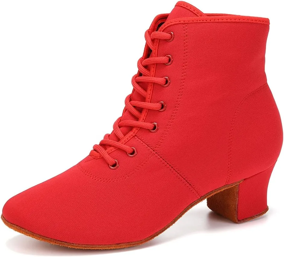 HROYL Women's Latin Dance Boots Low Heel Close Toe Ballroom Tango Performance Practice Teaching Dancing Shoes,LHD-GBNJB