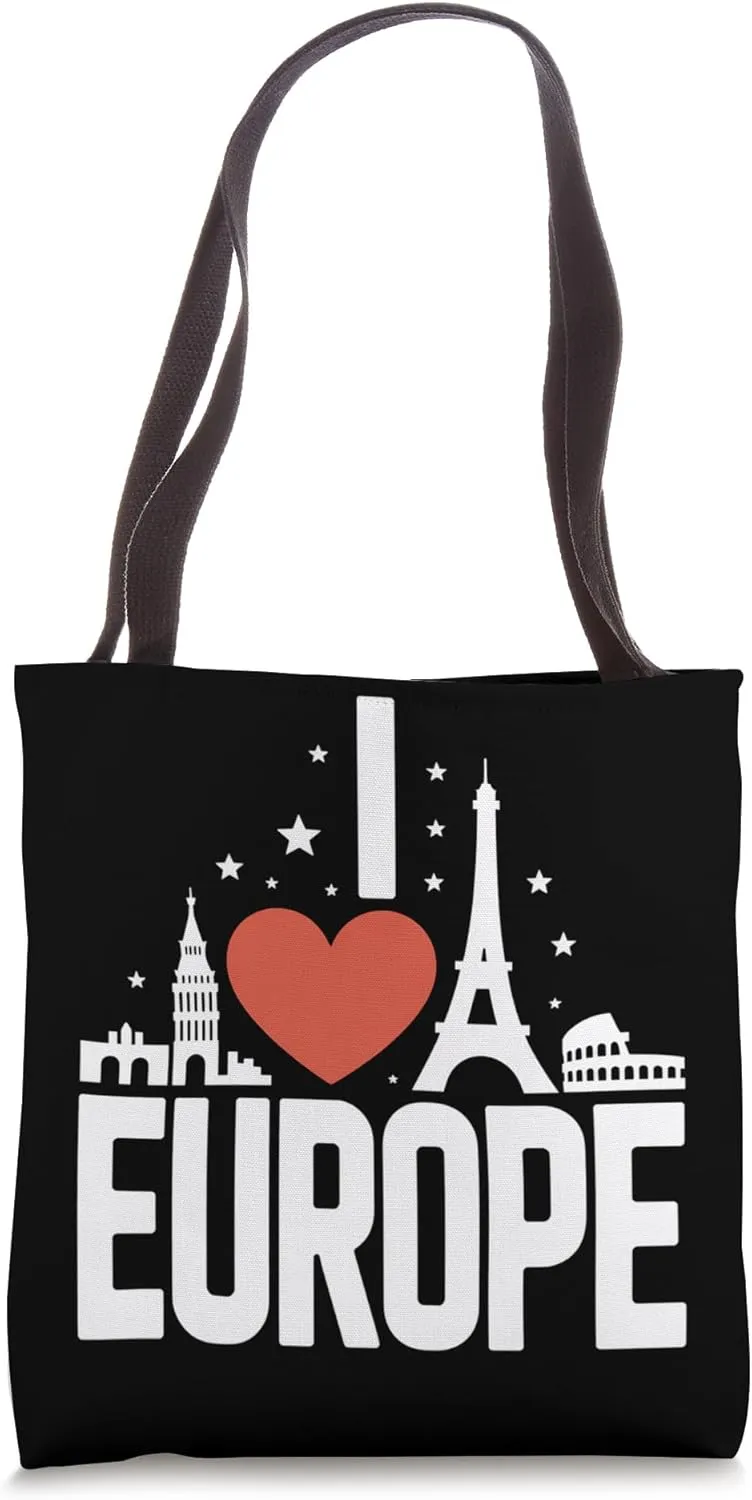 I Love Europe Iconic Landmarks Scenic View Tote Bag