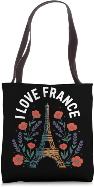 I Love France Eiffel Tower Floral Design Tote Bag