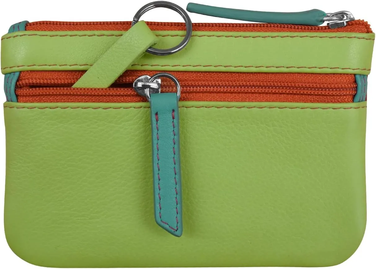 ili New York Mini Leather Coin Purse, Compact Design with Key Ring and RFID Protection for Women and Men in Vibrant Colors, Citrus