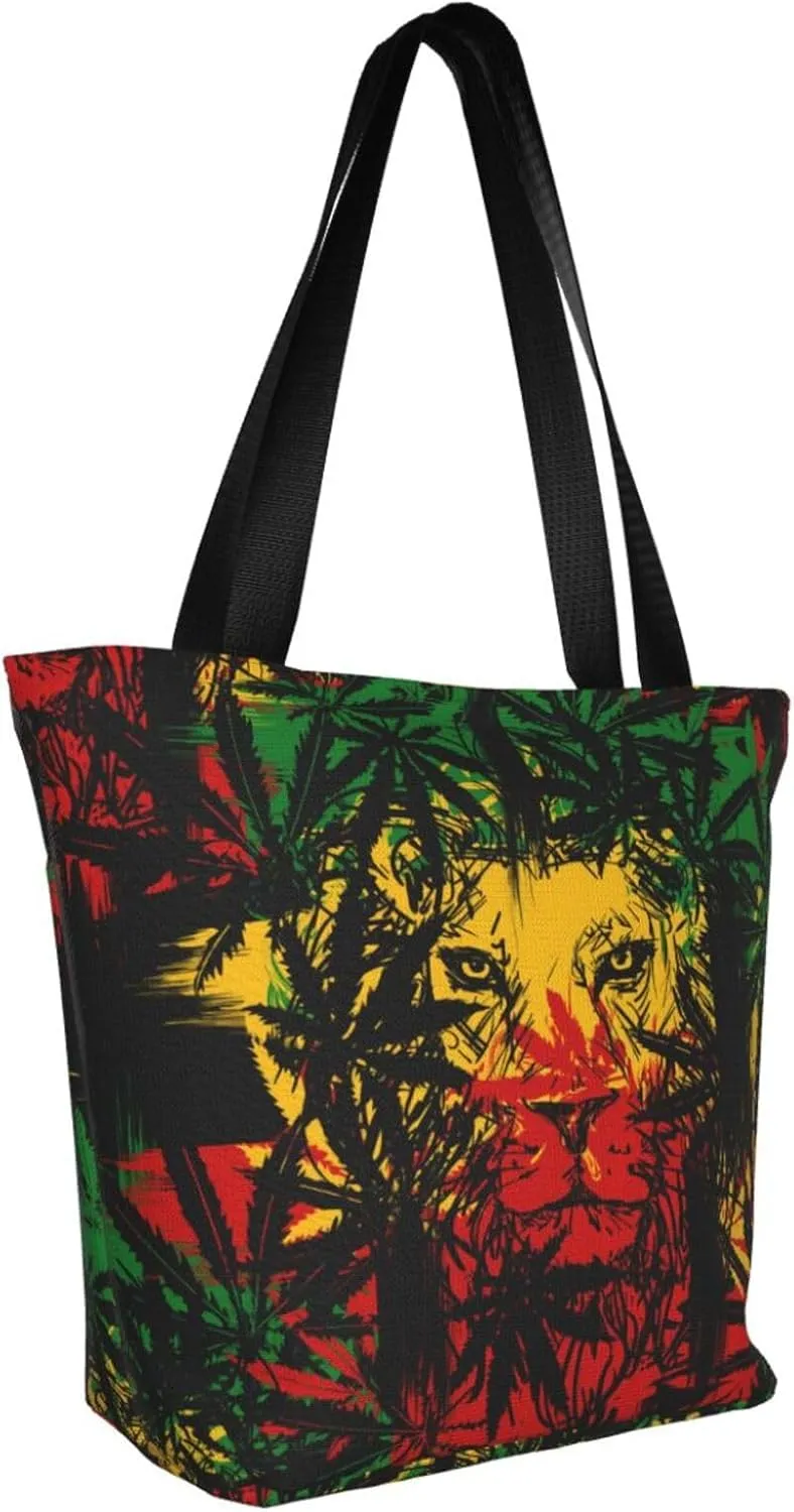 Jamaican Rasta Reggae Judah Lion Women's Tote Bag Shoulder Bag Shopping Handbag Large Capacity Handbag With Zipper