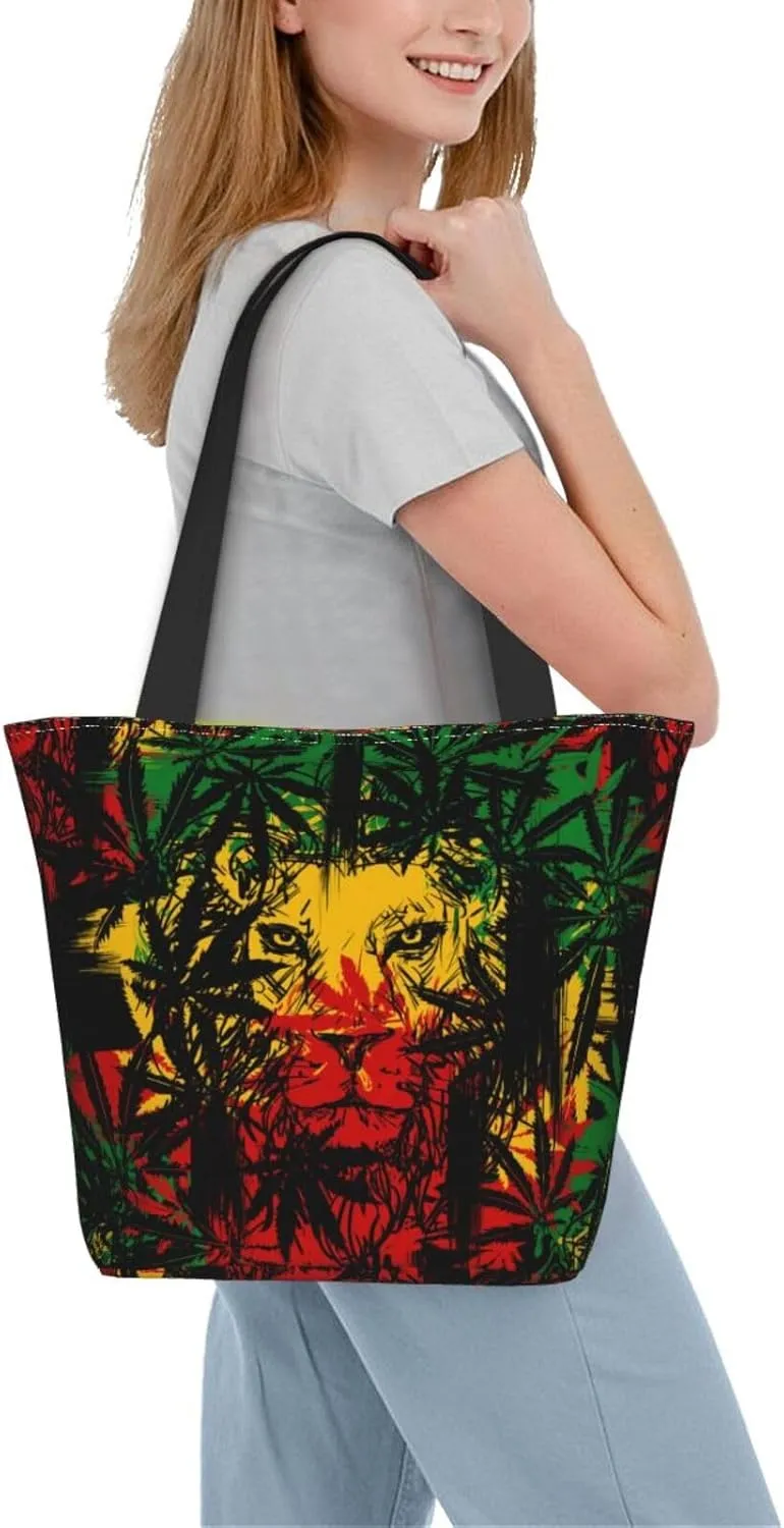 Jamaican Rasta Reggae Judah Lion Women's Tote Bag Shoulder Bag Shopping Handbag Large Capacity Handbag With Zipper