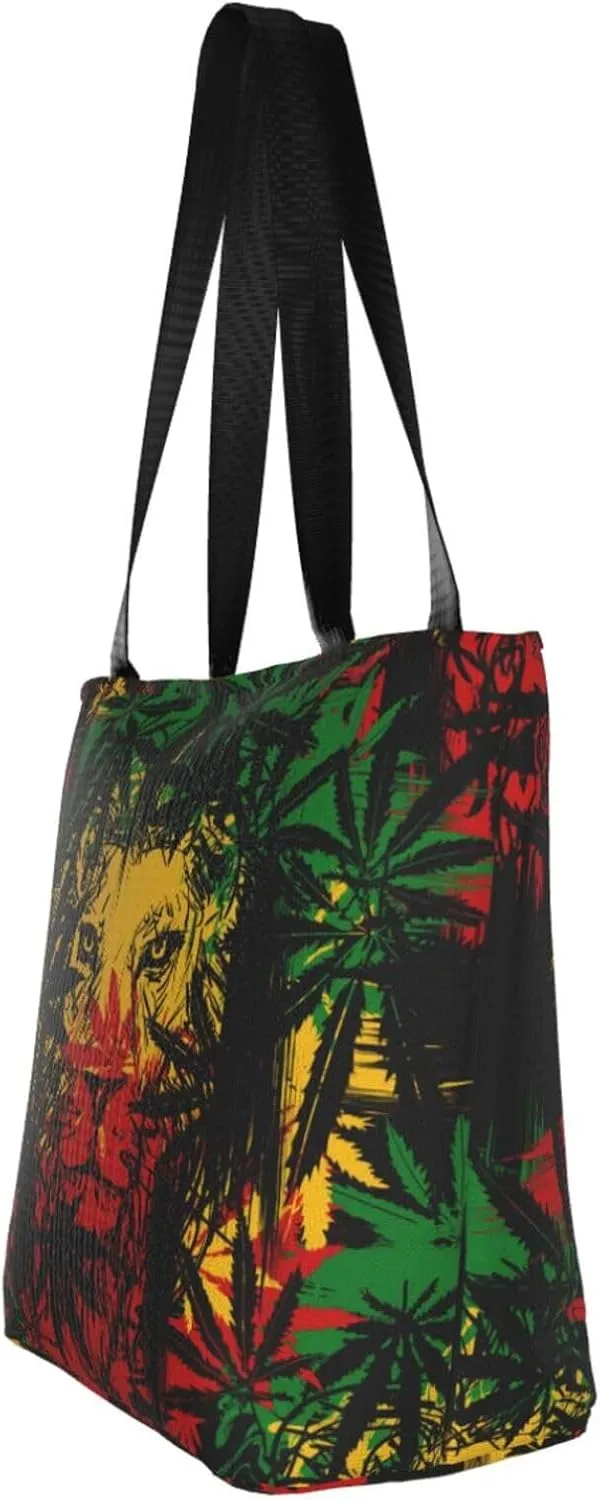 Jamaican Rasta Reggae Judah Lion Women's Tote Bag Shoulder Bag Shopping Handbag Large Capacity Handbag With Zipper