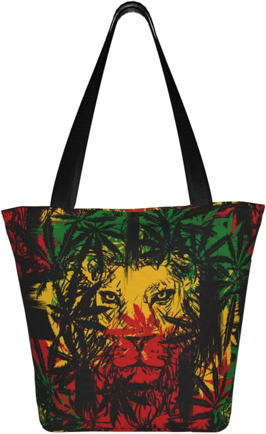 Jamaican Rasta Reggae Judah Lion Women's Tote Bag Shoulder Bag Shopping Handbag Large Capacity Handbag With Zipper