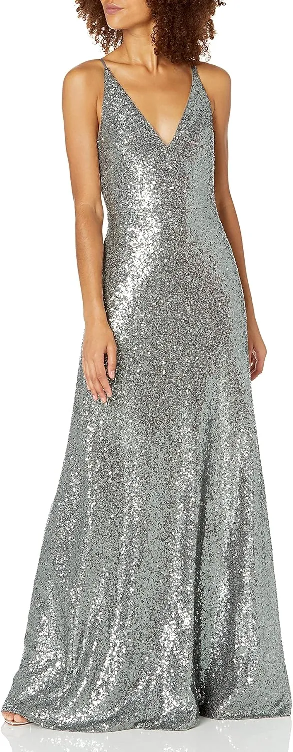 Jenny Yoo Women's Celia Modern Spaghetti Strap Sequin Tulle Dress