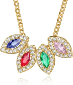 JewelOra Personalized Gold Necklace with 1-5 Simulated Birthstone for Women Custom Oval Simulated Birthstone Fashion Necklace Pendant for Mother