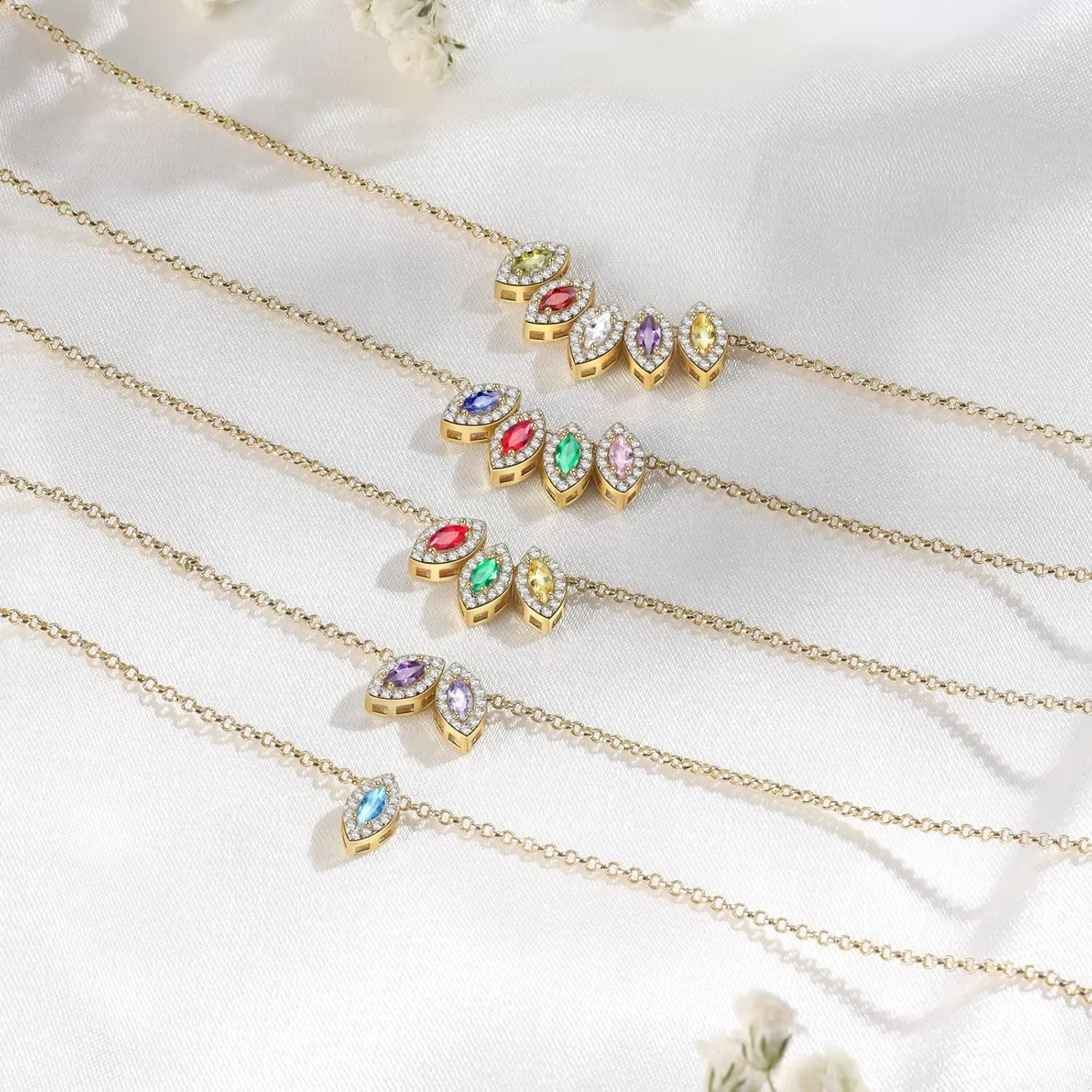 JewelOra Personalized Gold Necklace with 1-5 Simulated Birthstone for Women Custom Oval Simulated Birthstone Fashion Necklace Pendant for Mother