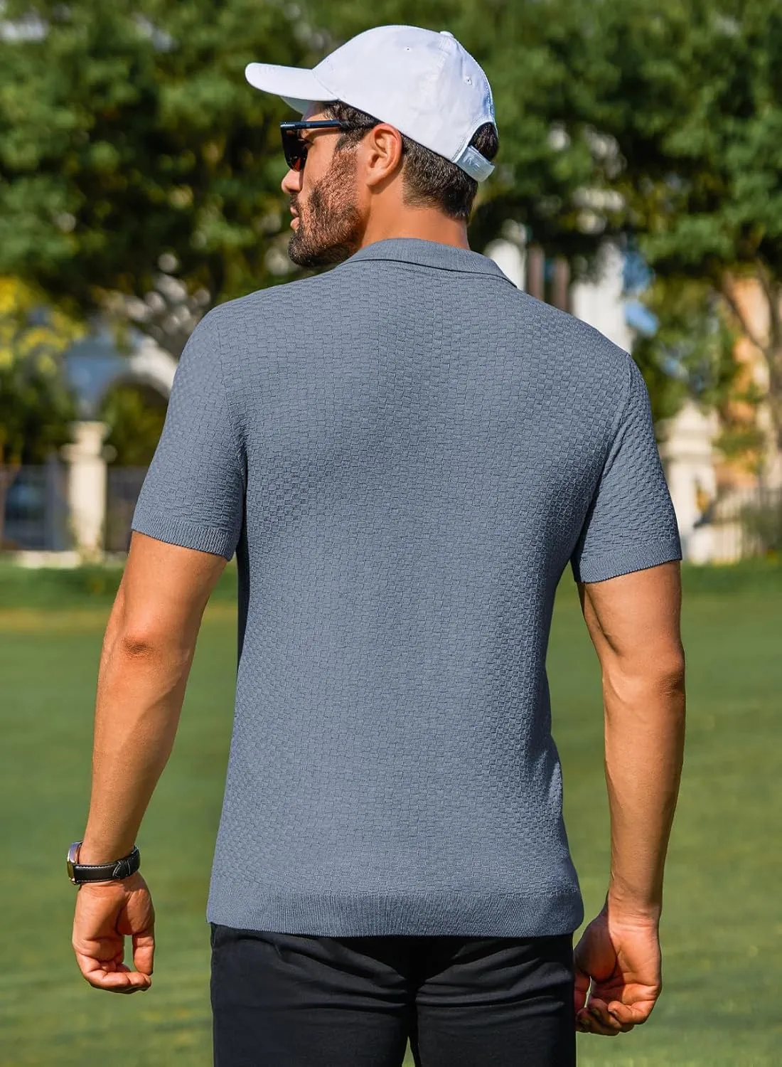 JMIERR Mens Knit Polo Shirts Classic Button Basic Textured T Shirts Casual Slim Fit Short Sleeve Summer Golf Tee Shirt