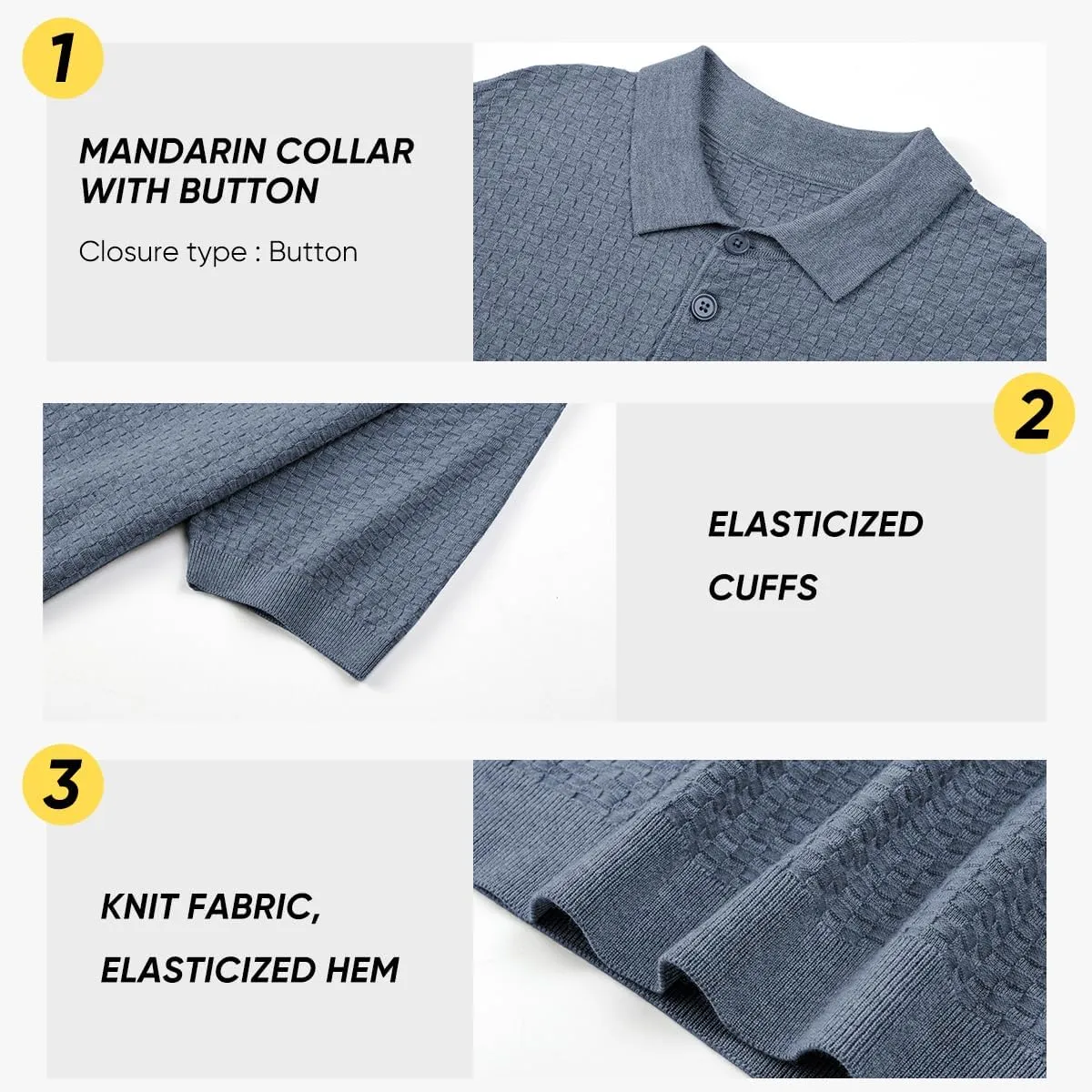 JMIERR Mens Knit Polo Shirts Classic Button Basic Textured T Shirts Casual Slim Fit Short Sleeve Summer Golf Tee Shirt