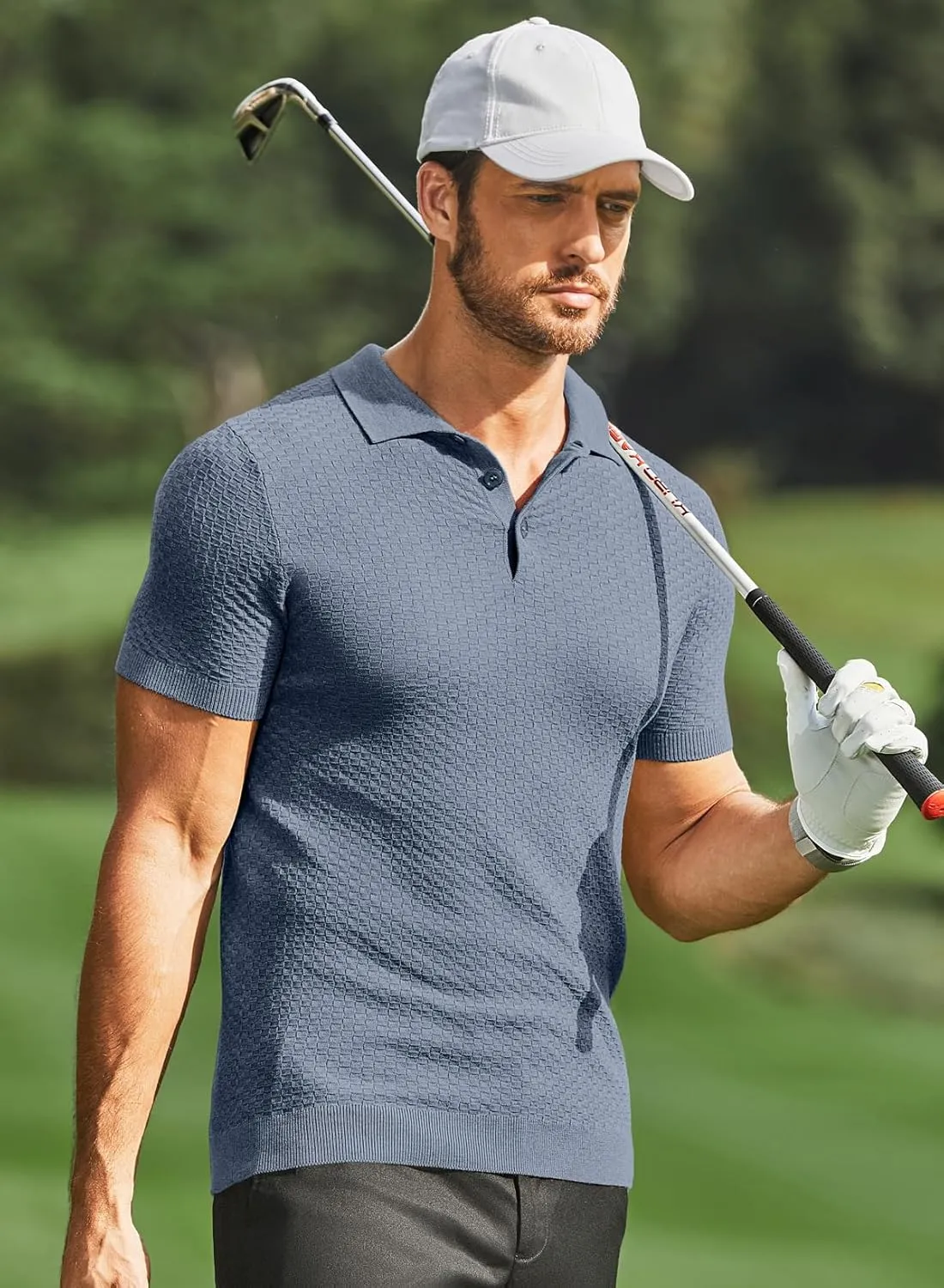 JMIERR Mens Knit Polo Shirts Classic Button Basic Textured T Shirts Casual Slim Fit Short Sleeve Summer Golf Tee Shirt